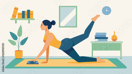 A beginnerfriendly Pilates routine that can be completed in the limited floor space of a studio apartment.. Vector illustration