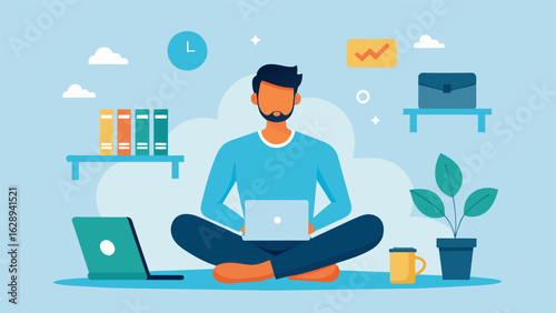 A busy professional taking a break from work utilizing progressive muscle relaxation and ketamine therapy to unwind and decrease stress levels..