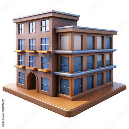 Stylized cartoon building with multiple floors and isolated on a transparent background