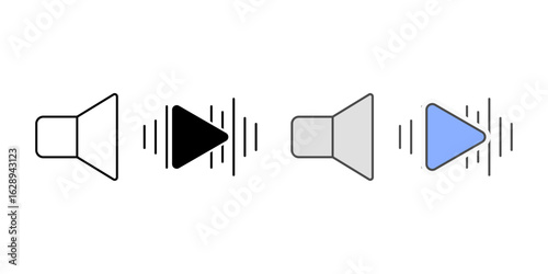 Voice-guided tutorials icon with speaker and play symbol, ideal for step-by-step learning apps, elder education tools, and auditory instruction interfaces.