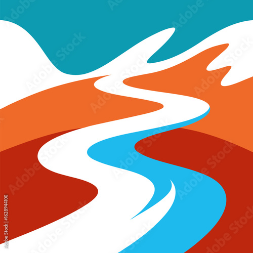 Abstract representation of a rushing river with white water rapids vector landscape background.