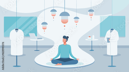 A minimalist white room with soft ambient music playing in the background where patients receive lowdose ketamine infusions while participating in.