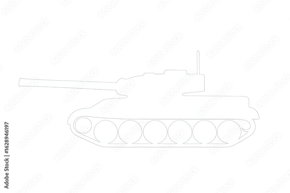 Obraz premium White silhouette of a tank on a transparent background, symbolizing military power, warfare, and combat
