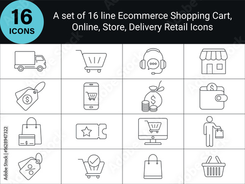 E-commerce Shopping Icons. shopping carts, payment methods. Line Style, Editable Stroke, Vector Illustration for Web