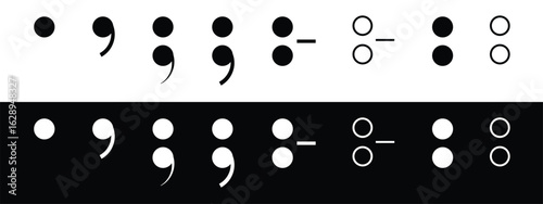 Black and white punctuation marks Commas and semicolons in Braille.