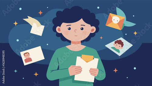 A childhood friend sending a handwritten letter after many years of lost contact reminiscing on shared memories and catching up on each others lives..