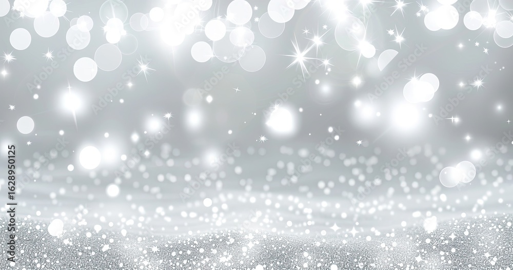Obraz premium Silver glitter bokeh background, celebratory, festive design, website header