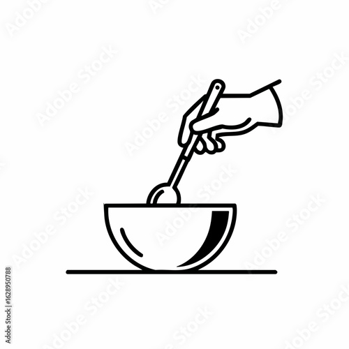 Hand Stirring Bowl with Spoon for Cooking Blogs, Recipe Websites, Kitchen Education, Culinary Arts, and Food Presentation  