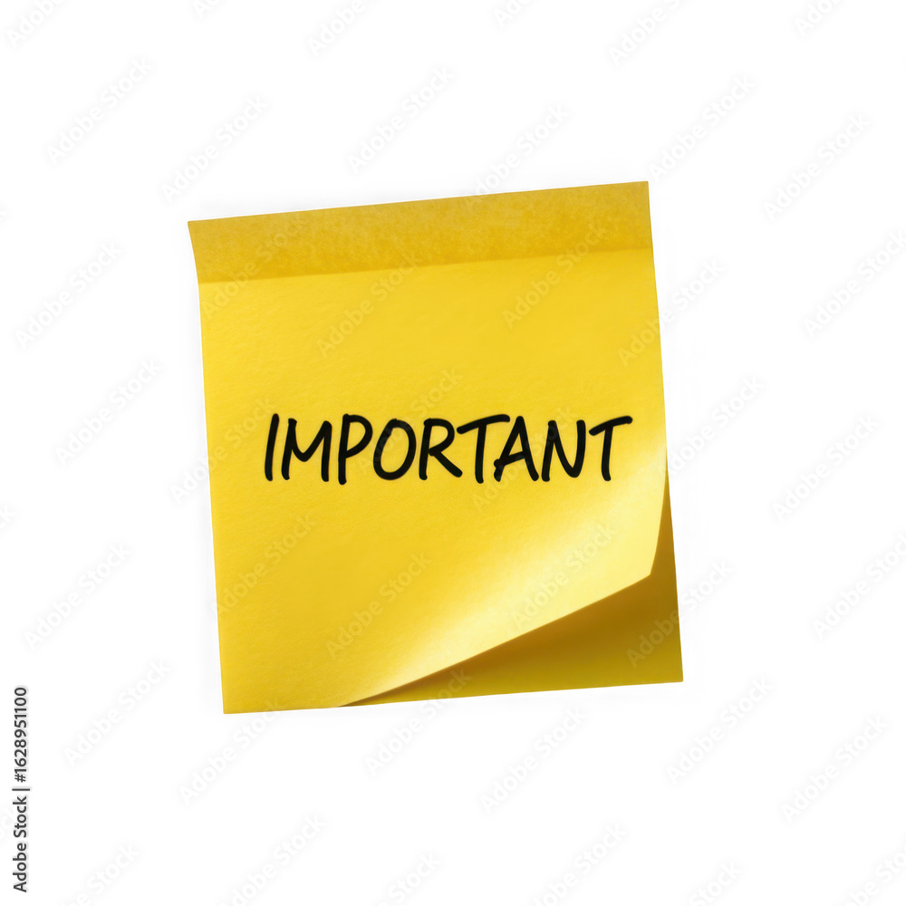 Yellow sticky note with important message reminder Yellow sticky note with important message reminder