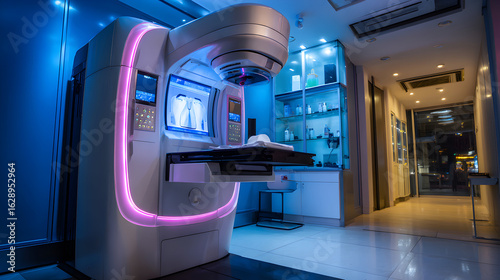 Modern Medical Imaging Room with Advanced Technology and Soothing Blue Lighting for Patient Comfort