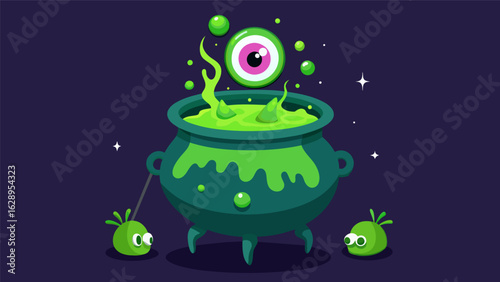 A cauldron of bubbling green liquid labeled The Elixir of Fear filled with creepy insects and eye of newt..
