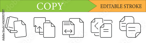 Copy Document Line Icons Set with Editable Stroke