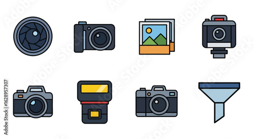Photography Equipment Icons Set.