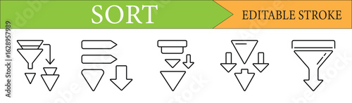 Sort Funnel Line Icons Set with Editable Stroke