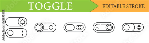 Toggle Switch UI Line Icon Set with Editable Stroke