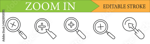 Zoom In Line Icons Set with Editable Stroke
