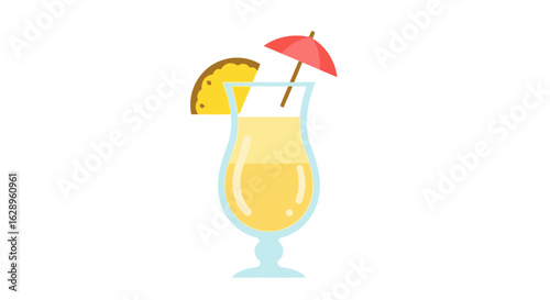Tropical Pina Colada Cocktail with Cherry and Pineapple Vector
