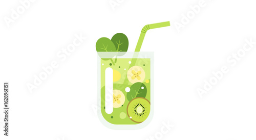 Healthy Green Smoothie with Kiwi and Spinach Vector
