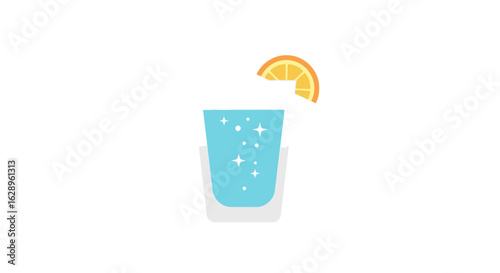 Blue Sparkling Soda Vector with Orange Slice
