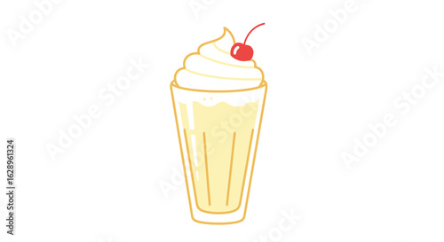 Vanilla Milkshake with Whipped Cream and Cherry Vector Illustration
