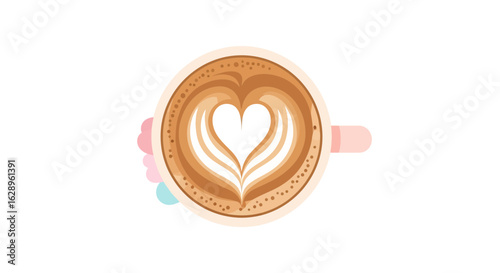 Heart Latte Art in Coffee Cup Vector Illustration
