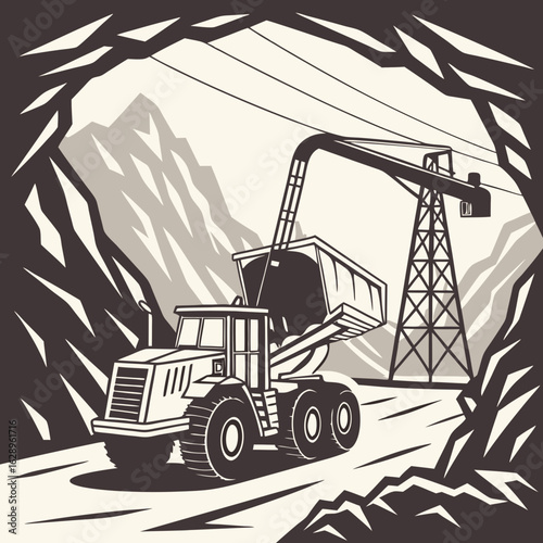 Heavy Duty Mining Truck at Quarry with Mountain Background