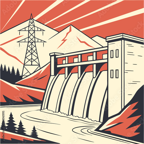 Hydroelectric Dam Power Generation in Mountainous Landscape