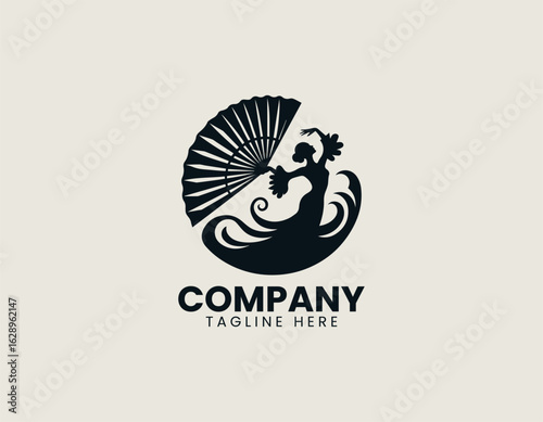 Dynamic silhouette illustration of a passionate flamenco dancer in a large elegant dress. Dance and Culture concept