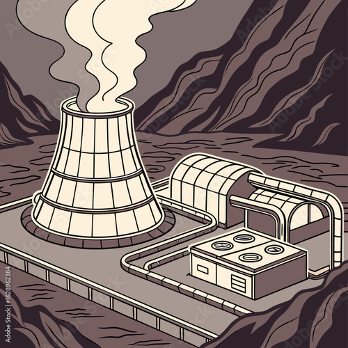 Industrial Power Plant Amidst Mountains