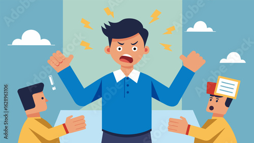 A man struggling to control his temper as he rants and raves at his coworkers unable to shake the intense anger and irritability that plagues him. His.