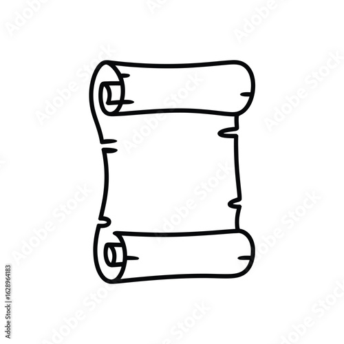 Hand drawn black and white illustration of an old parchment scroll