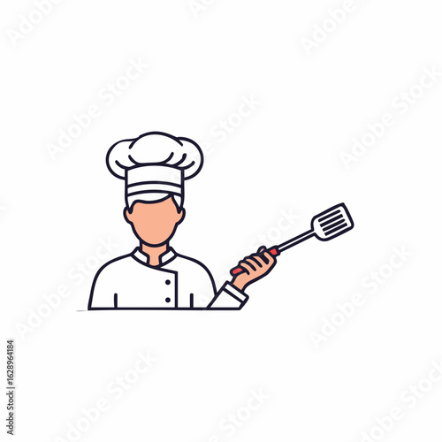 Chef Holding Spatula in White Uniform for Culinary Blogs, Restaurant Menus, Cooking Classes, Food Education, and Social Media Content  