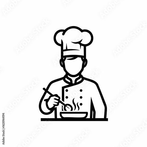 Chef Cooking with Spoon in Professional Attire for Culinary Blogs, Recipe Websites, Cooking Classes, Food Awareness Campaigns, and Restaurant Marketing  