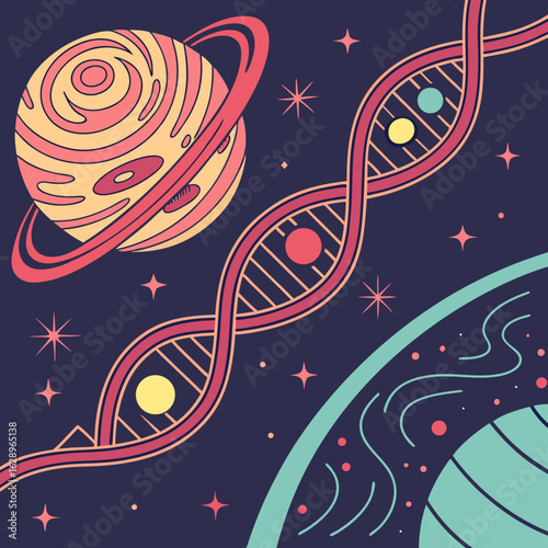 Cosmic DNA Double Helix and Gaseous Planet in Space