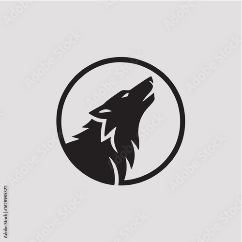 Howling Wolf in a Circle Emblem Silhouette for a Logo or Design