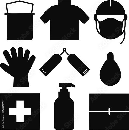Medical protection and hygiene icons sterilization