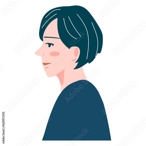 黒髪の短髪の男性の横顔アイコン