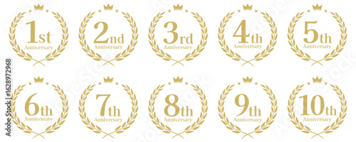周年記念、アニバーサリーのロゴベクターイラストセット 1周年 2周年 3周年 4周年 5周年 6周年 7周年 8周年 9周年 10周年