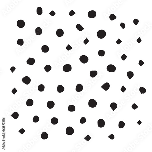 Minimalist design of randomly scattered small black dots, vector pattern in black and white with clean, sharp black outlines.

