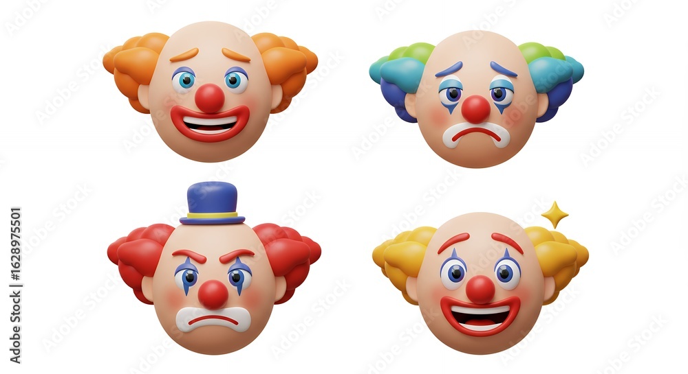 Obraz premium Four clown faces showing different emotions