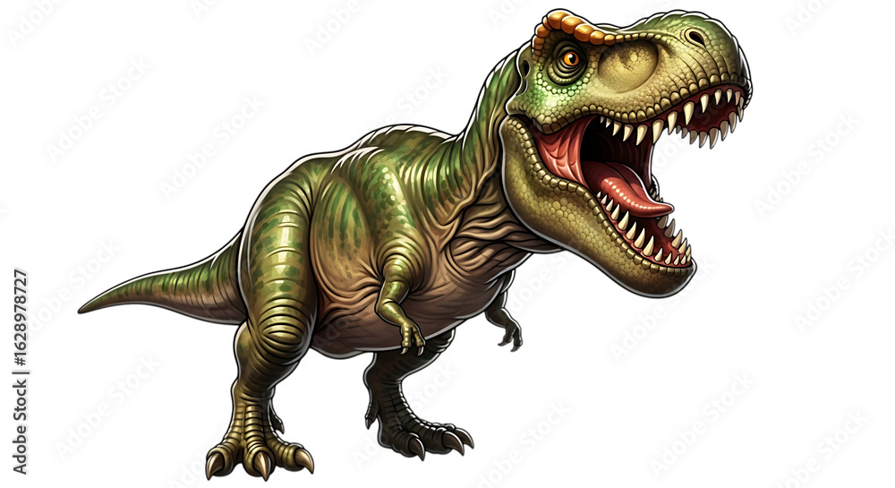 Naklejka premium Fierce tyrannosaurus rex dinosaur roaring with sharp teeth isolated on transparent background
