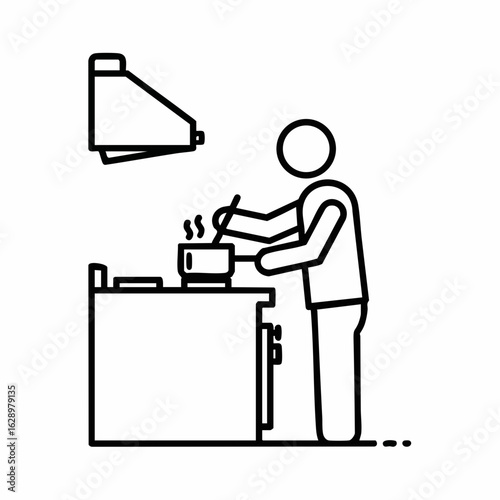 Person Cooking at Kitchen Counter with Stove and Ventilation Hood for Culinary Blogs, Cooking Classes, Meal Prep Resources, and Home Cooking Ideas  