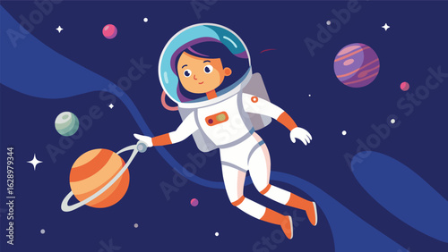 A female astronaut floating in space proving that women are just as capable and brave as men in exploring the unknown..