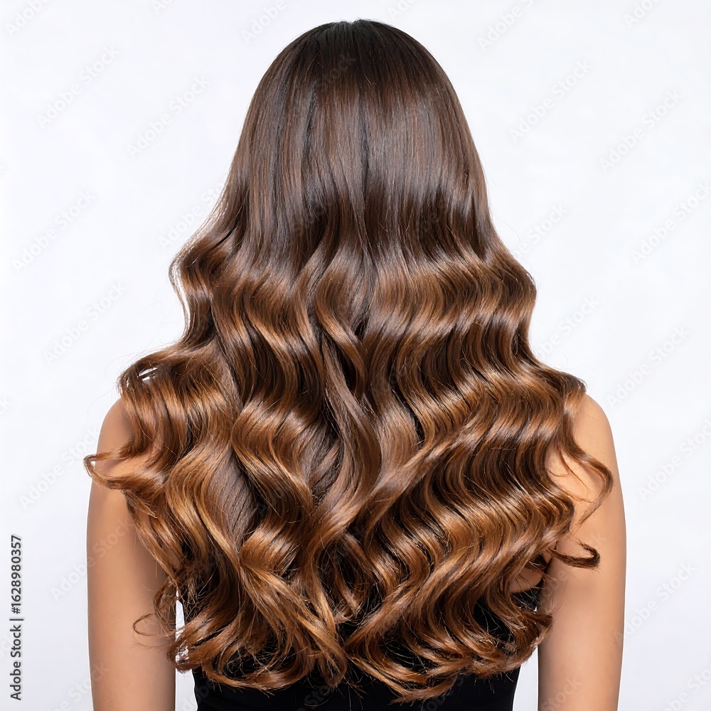 Naklejka premium Woman's back view, healthy wavy hair