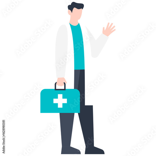 the doctor carried a bag while waving