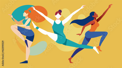 A fusion of dance and gymnastics where participants move in slow and fluid motions to incorporate relaxation and flexibility into their routines.. Vector illustration