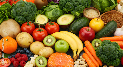 Wallpaper Mural Assortment of fruits, vegetables, and grains beautifully displayed for clean eating. Torontodigital.ca