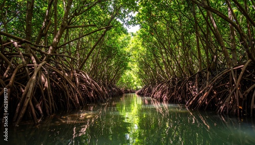 Mangrove forest water, calm reflections