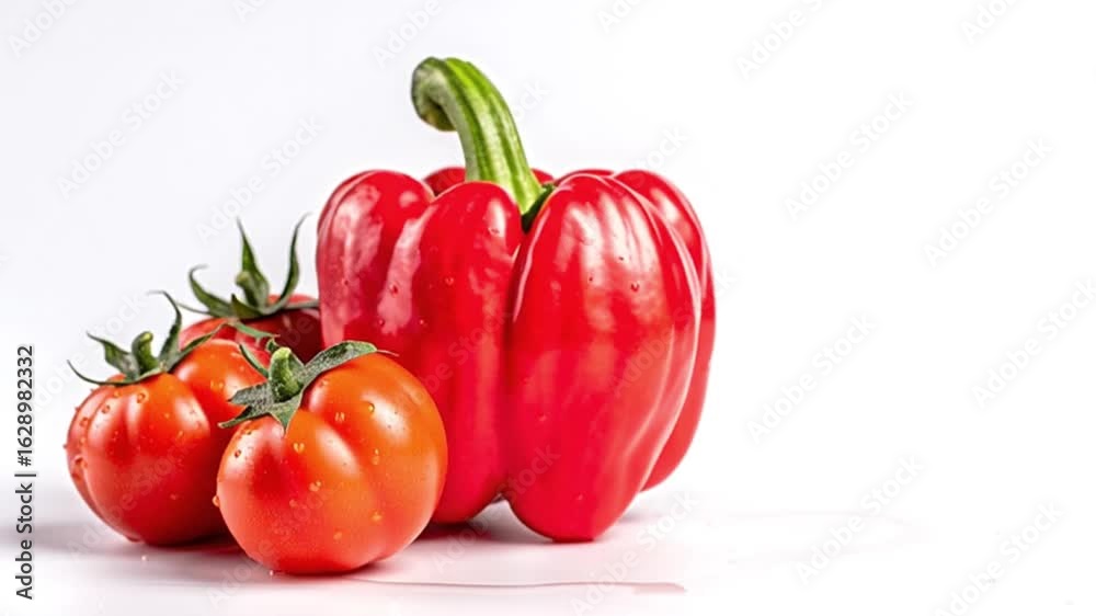 Juicy Red Tomatoes & Bell Pepper: Vibrant Still Life Juicy Red Tomatoes & Bell Pepper: Vibrant Still Life