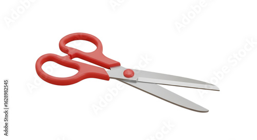 Red handled scissors with silver blades isolated on transparent background